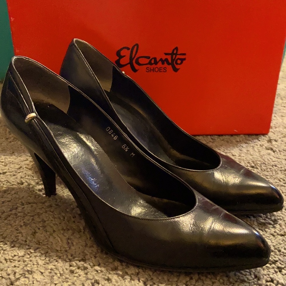 Elcanto vintage leather black pumps made in Korea